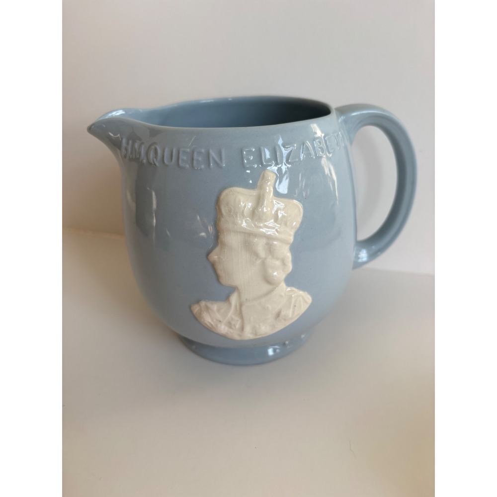 Johnson Bros HM Queen Elizabeth II 1953 Coronation Greydawn Pitcher Blue England